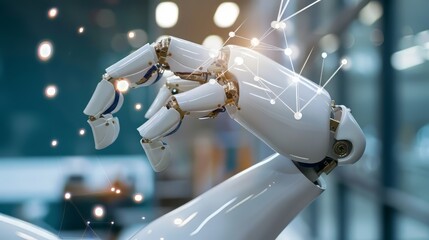 Poster - A robot arm with a bunch of lines and dots on it