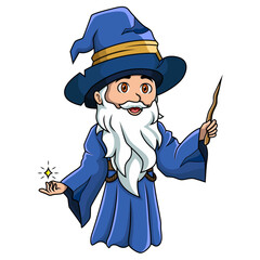 Wizard chibi mascot on white background