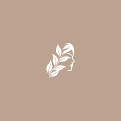 Wall Mural - Line Art Natural Beauty woman face ecological leaf logo vector
