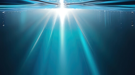 Poster - the serene beauty of underwater light, showcasing a tranquil scene beneath the surface. Soft rays of sunlight penetrate the water, creating a mesmerizing interplay of light and shadow. The vibrant 