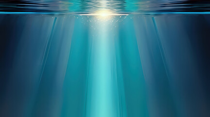 Poster - the serene beauty of underwater light, showcasing a tranquil scene beneath the surface. Soft rays of sunlight penetrate the water, creating a mesmerizing interplay of light and shadow. The vibrant 