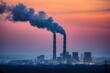 Thermal power plant chimney emitting smoke, environment pollution