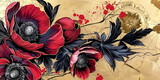 Fototapeta Mapy - Red anemone blossoms oil painting. Banner with beautiful spring flower.