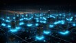 Futuristic computer network connects glowing internet space 