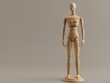 3D render clay style of a wooden artists mannequin, isolated on gray background, copy space