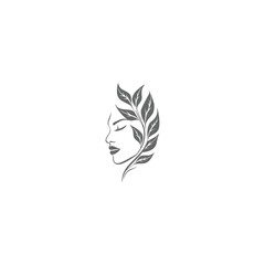 Wall Mural - Beauty Woman Face with Leaf Logo Design for Spa.