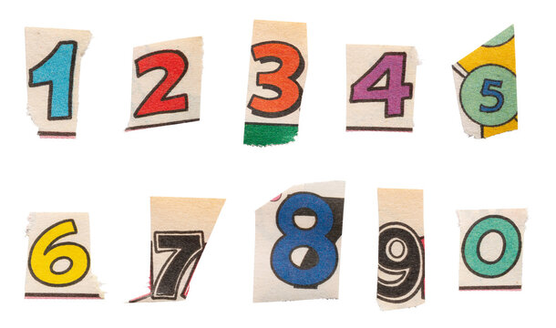 Ransom comics font type numbers from printout comics, HQ, cutout, collage element for graphic design, png isolated on transparent background	
