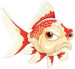 Wall Mural - Vector graphic of a whimsical red and white goldfish