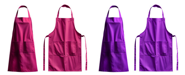 Wall Mural - 2 Set of magenta purple pink blank apron restaurant cafe kitchen cook chef uniform, front and flay lay on transparent cutout, PNG file. Mockup template for artwork graphic design