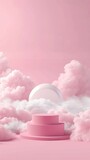 Fototapeta Uliczki - Pink Colored Theme Podium with Sky and Clouds