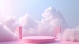 Fototapeta Uliczki - Pink Colored Theme Podium with Sky and Clouds