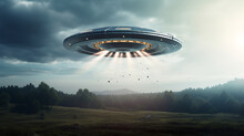 UFO, Alien Ship Hovering Above The Earth. Unidentified Flying Object