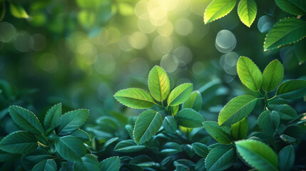 Wall Mural - Spring background, green tree leaves on blurred background.