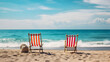 Two beach chairs on the beach on the Tyrrhenian Sea