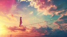 Balancing Act, A Person Walking A Tightrope, Representing The Delicate Balance Required In Life Or Business