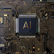 alphabet 'AI' on microchip on computer mainboard. generative ai