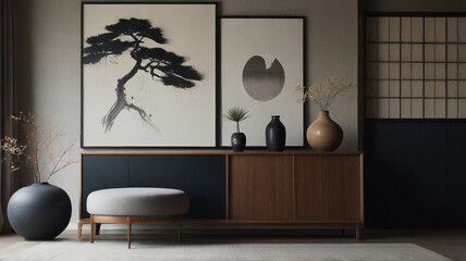 Wall Mural - ontemporary living room that captures the essence of Japanese minimalism