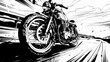 © Zahid - cafe racer motorcycle bbq in the style of black and white comic