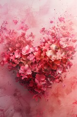 Wall Mural - a heart shape of flowers on a pink background