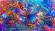 © Oleksandr - photo realistic in oracle card style holographic butterfly and dragonfly in cloud in holographic forest realistic colorful hi-res glitter using these colors