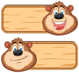 Poster - Two illustrations of a happy bear with signboards.