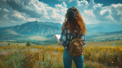 Canvas Print - Woman Reading Book in Field