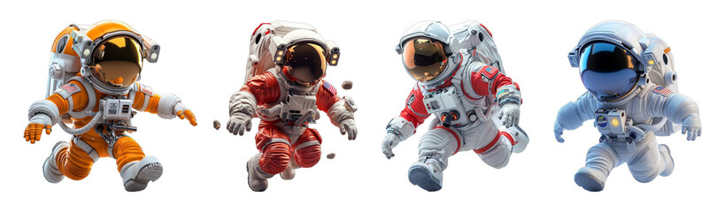 set 3d cartoon character animation, cute little astronaut, generative ai