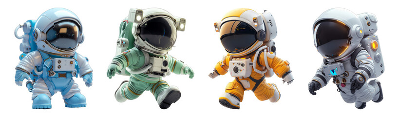 Wall Mural - set 3d cartoon character animation, cute little astronaut, generative ai