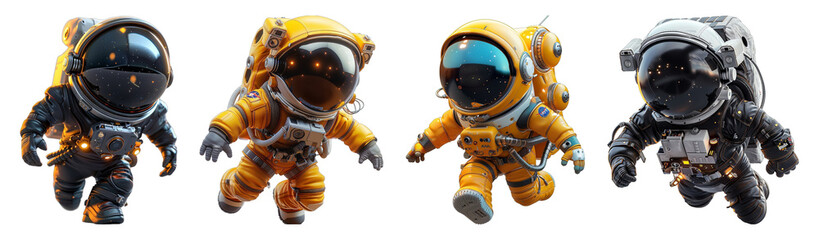 Wall Mural - set 3d cartoon character animation, cute little astronaut, generative ai
