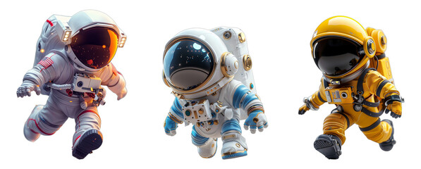 Wall Mural - set 3d cartoon character animation, cute little astronaut, generative ai