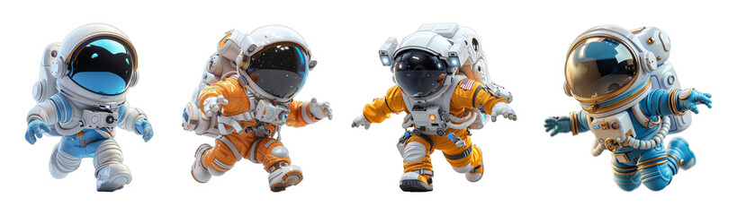 Wall Mural - set 3d cartoon character animation, cute little astronaut, generative ai
