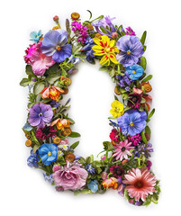 Wall Mural - Flower font alphabet Q made of colorful floral letter on white background