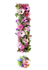 Wall Mural - Flower font exclamation mark made of beautiful flowers isolated on white background