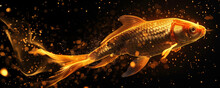 Golden Fish Swimming With Sparkling Trails.