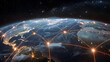 A view of the Earth from space, with lights glowing on its surface showing large cities and major biomes like oceans