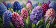 Beautiful Hyacinths Flowers Painted With Oil Paint, Spring Flower In Oil Paint.
