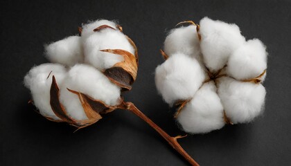 Wall Mural - delicate white cotton flowers isolated on black background 