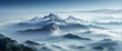 Photo real as Misty Mountains Mysterious fog enveloping a mountain range. in nature and landscapes theme ,for advertisement and banner ,Full depth of field, high quality ,include copy space on left, N