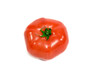 Jeden pojedynczy czerwony pomidor leży na białym tle