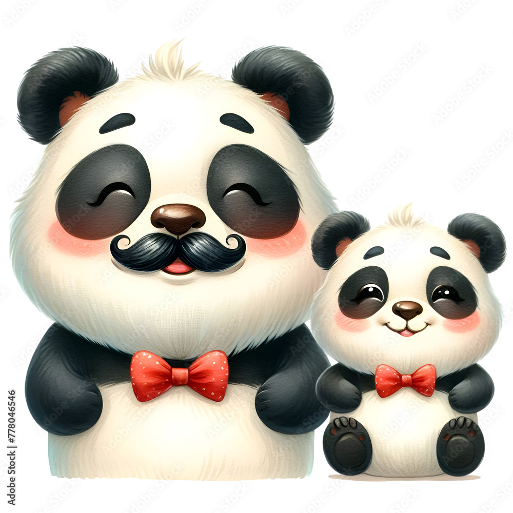 Happy Father's Day, Daddy Panda & Baby Panda Clipart Watercolor dad and