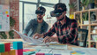 Digital Creativity, Man's Creative Process Enhanced by VR Headset in Office