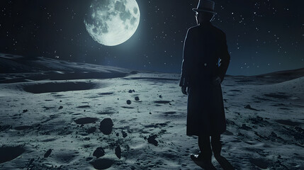 Wall Mural - a refined 1890s gentleman on the moon without a spacesuit