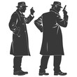 Silhouette detective in action full body black color only