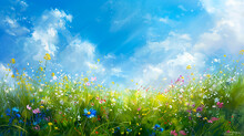 Beautiful Grass Field And Blue Sky Painting Images