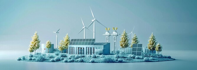 Solar panels and wind turbines are included in this advanced battery energy storage system. green energy idea