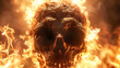 hyper-realistic surreal high definition high resolution close up of evil skull with surrounding backlit fire texture
