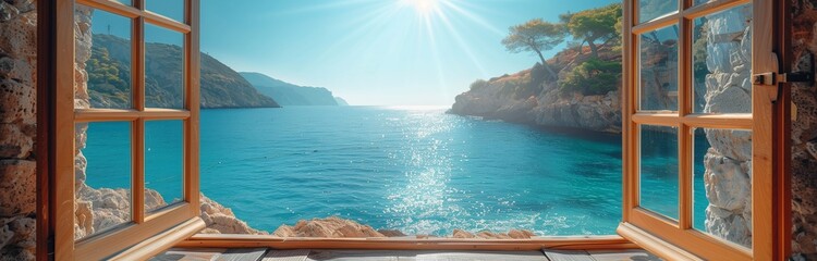 Sticker - beautiful view of eagan sea in Greece on sunny day