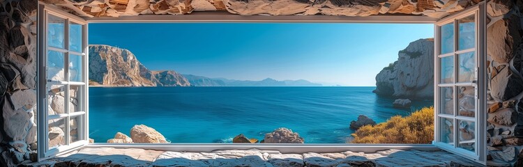 Sticker - beautiful view of eagan sea in Greece on sunny day