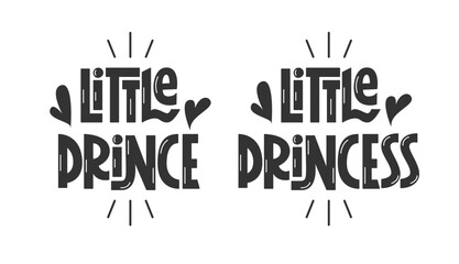 Wall Mural - Little Prince and Little Princess Phrases. Cute Handwritten Quotes. Gender Reveal Party Typographic Design Elements. 