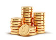 Stacks of Golden coins pile. Golden coins isolated on white. Finance, Investment, Earnings, Profit concept